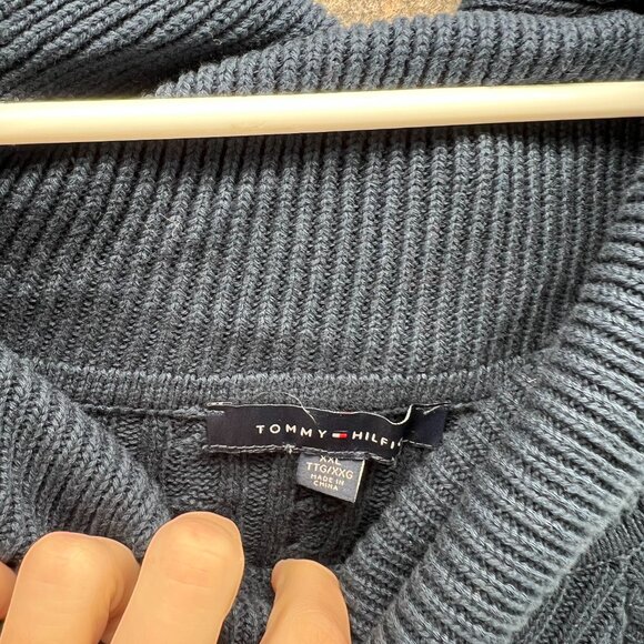 Tommy Hilfiger Sweater Womens XXL Blue Cable Knit Cowl Neck Tie Dye Fleece - Picture 11 of 13